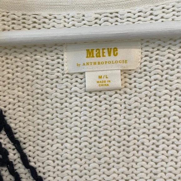 Anthropologie Maeve Maggie Cardigan nautical Sweater Embroidery Sailboat M/L - Picture 6 of 7